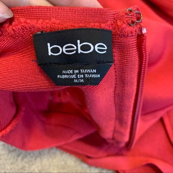 BEBE Red Bandage Bodycon Dress With Caged Waist Detail Sz M - Picture 7 of 12